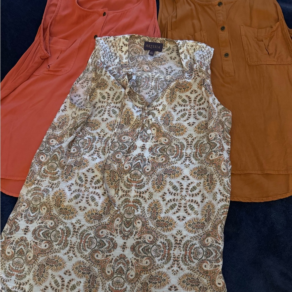 3 quarter button down sleeveless tops